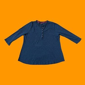 Chaps Henley Shirt Patterned Blue 3/4 Sleeves Women Size 1X